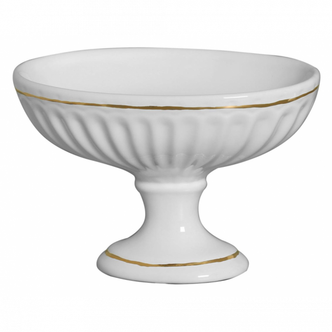 Taça Oval Branca Filete Dourado M