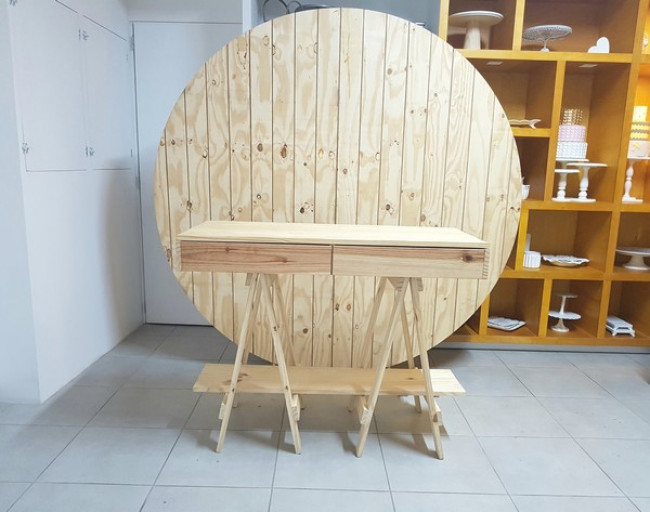Mesa cavalete + 2 gavetas madeira BDN rústico 1,20L x 0,80A x 0,60P