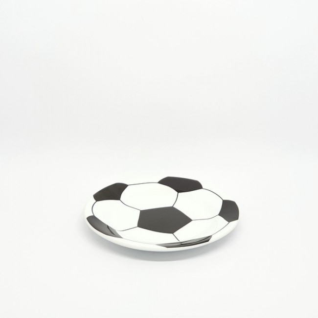 Prato redondo formato bola futebol cerâmica LCQ preto e branco 3A x 20D