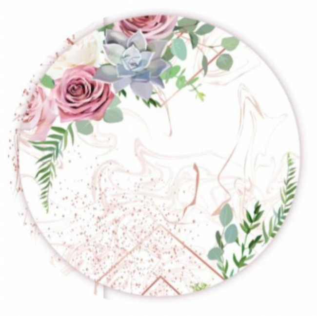 Capa de painel redondo de mesa tecido SUB Geométrico floral rosê