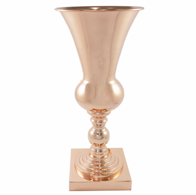 Vaso Metal Rose Gold Cone Baixo Med. A:38 x D:18 Cm